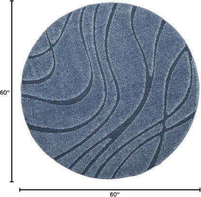 SAFAVIEH Florida Shag Collection 5' Round Light Blue / Blue SG471 Abstract Wave Non-Shedding Living Room Bedroom Dining Room Entryway Plush 1.2-inch Thick Area Rug