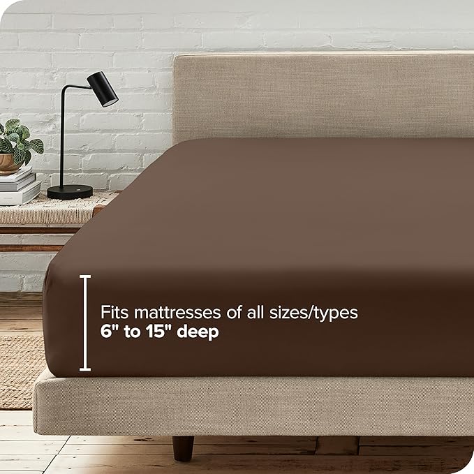 Bare Home Fitted Bottom Sheet Twin XL Size - Premium 1800 Microfiber - Ultra-Soft Hotel Luxury - Deep Pocket - Durable and Long Lasting (Twin XL, Cocoa)