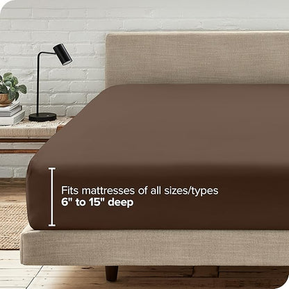 Fitted Bottom Sheet Twin Size - Premium 1800 Microfiber - Ultra-Soft Hotel Luxury - Deep Pocket - Durable and Long Lasting - Fitted Sheet (Twin, Cocoa)
