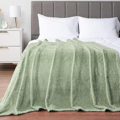 PAVILIA Sage Green Throw Blanket for Couch Bed, Soft Fleece Throws for Sofa Chair, Fuzzy Waffle Textured Blanket, Cozy Warm Lightweight All Season Blanket Throw, 50x60