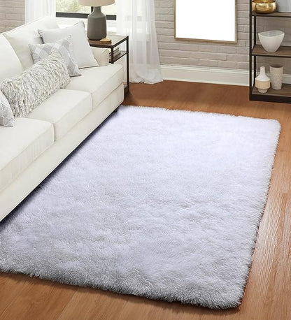 ONASAR White Rugs for Bedroom, 3x5 Fluffy Shaggy Bedside Area Rug, Washable Soft Plush Shag Small Floor Carpet for Preppy Dorm Nursery Living Room Teen Kids Girls Boys Baby Toddler Indoor Home Decor