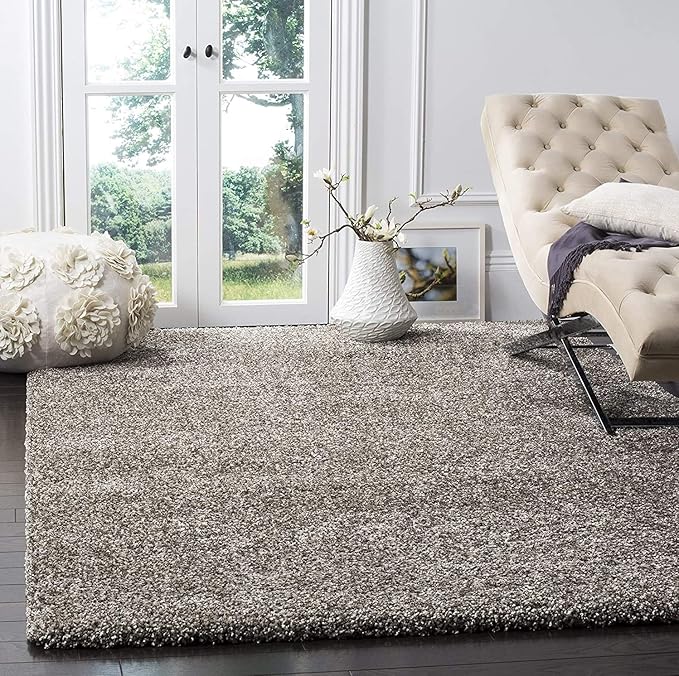 SAFAVIEH Milan Shag Collection Area Rug - 5'1" x 8', Grey, Solid Design, Non-Shedding & Easy Care, 2-inch Thick Ideal for High Traffic Areas in Living Room, Bedroom (SG180-8080)