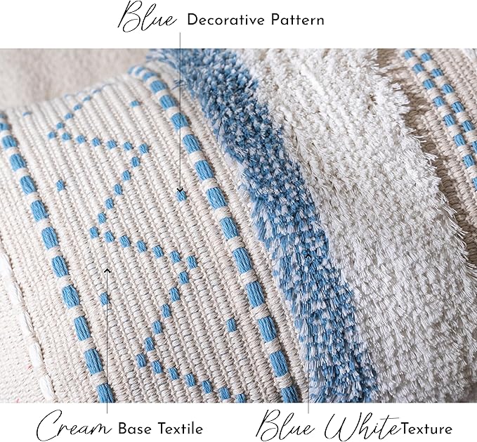 BlissBlush Blue Coastal Decorative Throw Pillow Cover 18X18 Combo Set of 2 Square Boho Accent Pillowcase Tassels Farmhouse Cushion for Couch Sofa Bedroom Living Room Home Décor Cover ONLY