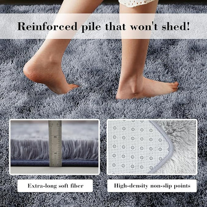 Fluffy Rug Shaggy Area Rug, Mottling Dark Grey 10x14 Area Rugs for Bedroom, Super Soft Shaggy Rugs for Living Room Bedroom Kids Room Home Decor, Upgrade Anti-Skid Rectangular Fuzzy Rug
