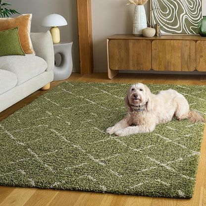 SAFAVIEH Arizona Shag Collection Area Rug - 5'1" x 7'6", Green & Ivory, Moroccan Boho Design, Non-Shedding & Easy to Clean, Ideal for Living Room, Bedroom, Dining Space (ASG743X)