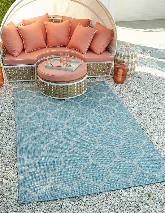 Unique Loom Outdoor Trellis Collection Area Rug (3' 3" x 5' 3" Rectangle, Aquamarine/ Gray)