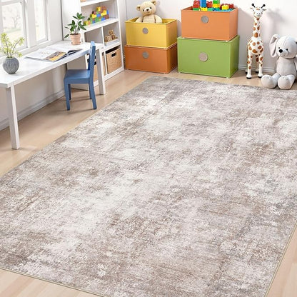 Washable 5X7 Area Rug: Modern Abstract Soft Non-Slip Indoor Rugs Home Decor - Low Pile Stain Resistant Carpet for Living Room Bedroom Dining Room Playroom Office(Brown,5'x7')