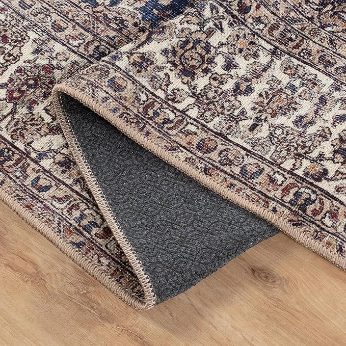 Bloom Rugs Washable Non-Slip 5' x 7' Rug - Dark Blue/Beige Traditional Medallion Area Rug for Living Room, Bedroom, Dining Room, and Kitchen - Exact Size: 5' x 7'