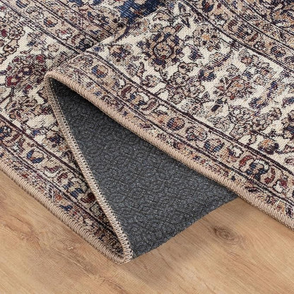 Bloom Rugs Washable Non-Slip 4' x 6' Rug - Dark Blue/Beige Traditional Medallion Area Rug for Living Room, Bedroom, Dining Room, and Kitchen - Exact Size: 4' x 6'