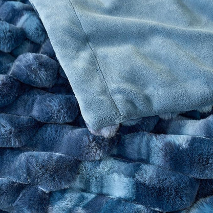 Cozy Bliss Faux Fur Throw Blanket for Couch, Cozy Warm Plush Striped Blanket for Sofa Bedroom Living Room, 50 * 60 Inches Tie-dye Blue