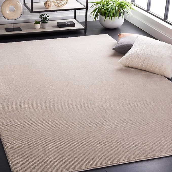 SAFAVIEH Revive Collection Area Rug - 6'7" Square, Beige, Solid Design, Non-Shedding & Easy Care, Ideal for High Traffic Areas in Living Room, Bedroom (REV102B)