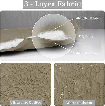Easy-Going Twin Size Reversible Quilt Set with 1 Quilt and 1 Pillow Sham, Soft Bed Quilt Cover, Water Resistant Lightweight Microfiber Bedspread, Stain Resistant, Damask-Beige/Beige