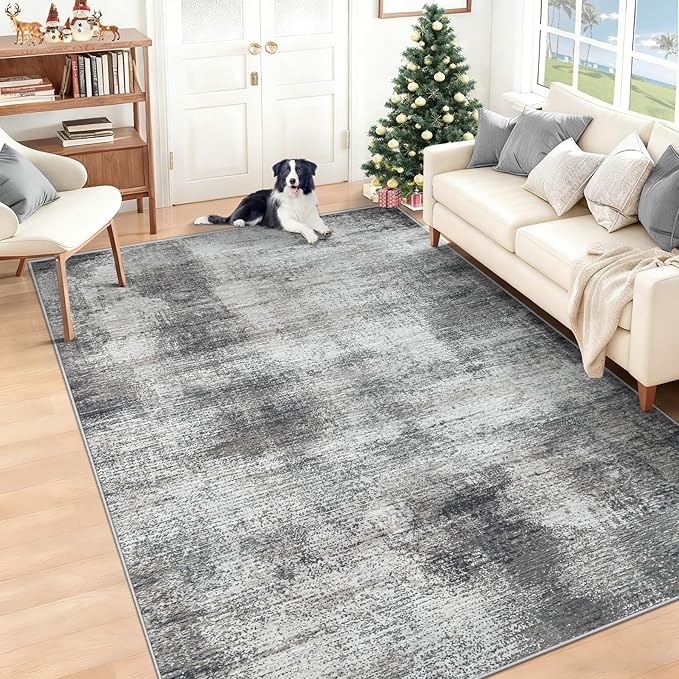 6x9 Area Rugs for Living Room: Washable Rug Modern Abstract Neutral Soft Rugs Non-Slip Low-Pile Indoor Floor Carpet for Bedroom Dining Room Kitchen (Grey, 6'x9')
