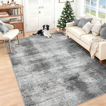6x9 Area Rugs for Living Room: Washable Rug Modern Abstract Neutral Soft Rugs Non-Slip Low-Pile Indoor Floor Carpet for Bedroom Dining Room Kitchen (Grey, 6'x9')