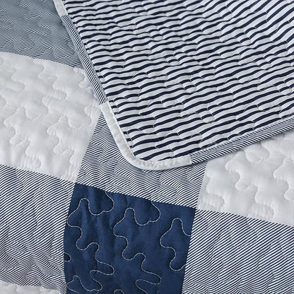 Soul & Lane Checks and Stripes 50" x 60" Blue Buffalo Check Throw: Lap Quilted Blanket, Blue and White Lightweight Couch Quilt, Checkered Coverlet, Plaid Winter Outdoor Quilted Throw Blanket