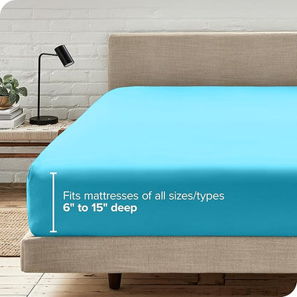 Bare Home Fitted Bottom Sheet Queen Size - Premium 1800 Microfiber - Ultra-Soft Hotel Luxury - Deep Pocket - Durable and Long Lasting (Queen, Aqua)