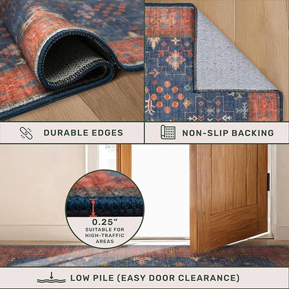 Washable 2x3 Entry Rug Front Door Indoor, Farmhouse Small Area Rugs for Kitchen, Bathroom, Entrance, Non Slip Rubber Backed, Perfect for Boho Décor (2x3 Navy Blue)