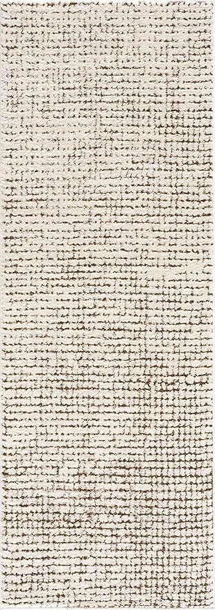 Hauteloom Keita Contemporary Mosaic Area Rug - High Pile Fluffy Soft Shag Rug for Living Room, Bedroom, Dining Room - Cream, Brown - 8'10"12