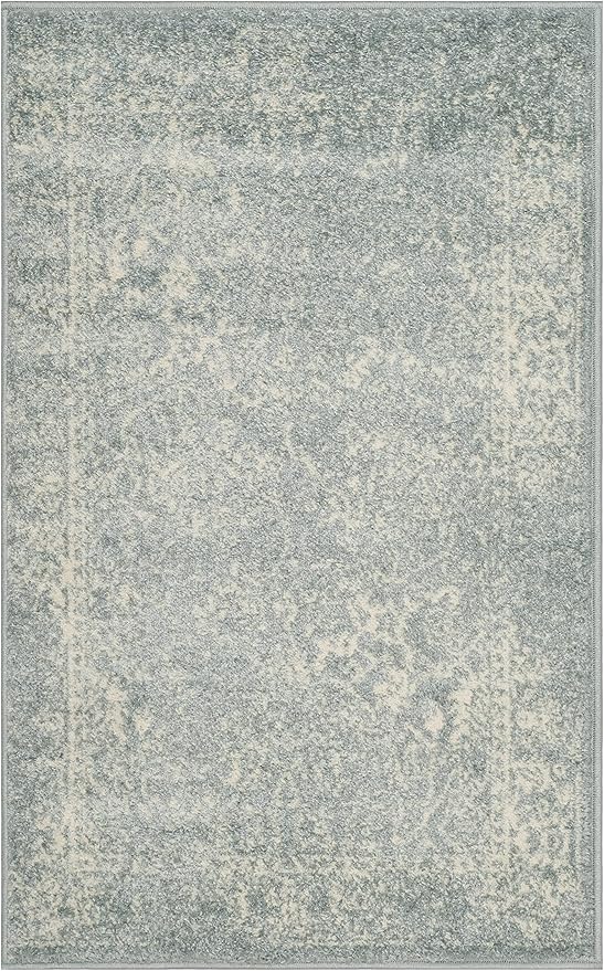 SAFAVIEH Adirondack Collection Accent Rug - 2' x 3', Slate & Ivory, Distressed Vintage Floral Design, Non-Shedding & Easy to Clean, Ideal for Front Door, Kitchen, Entryway, Foyer (ADR109T)