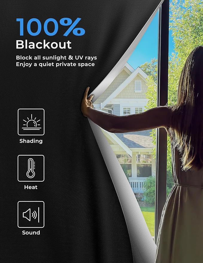 Sumobaby Blackout Curtains for Bedroom Portable 35"x63",No Drill Blackout Shades with Upgraded Hook&Loop Tapes,100% Black Out Window Cover,Thermal Insulated Blinds for Bedroom,Nursery(1 Panel,Black)