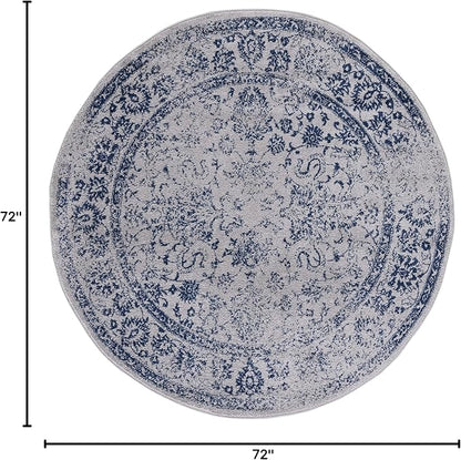 SAFAVIEH Adirondack Collection Area Rug - 6' Round, Grey & Navy, Distressed Vintage Floral Design, Non-Shedding & Easy to Clean, Ideal for Living Room, Bedroom, Dining Space (ADR109P)