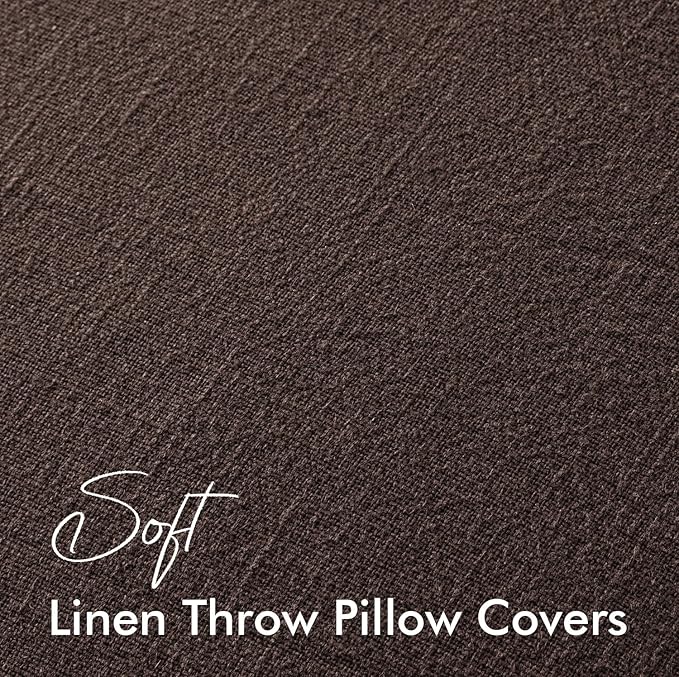 EMEMA Throw Pillow Covers Decorative Linen Pillow Covers 20x20 Inch Dark Brown Boho Farmhouse Neutral Couch Throw Pillows for Bed Pack of 2 Accent Pillowcase Modern Sofa Cushion Livingroom Home