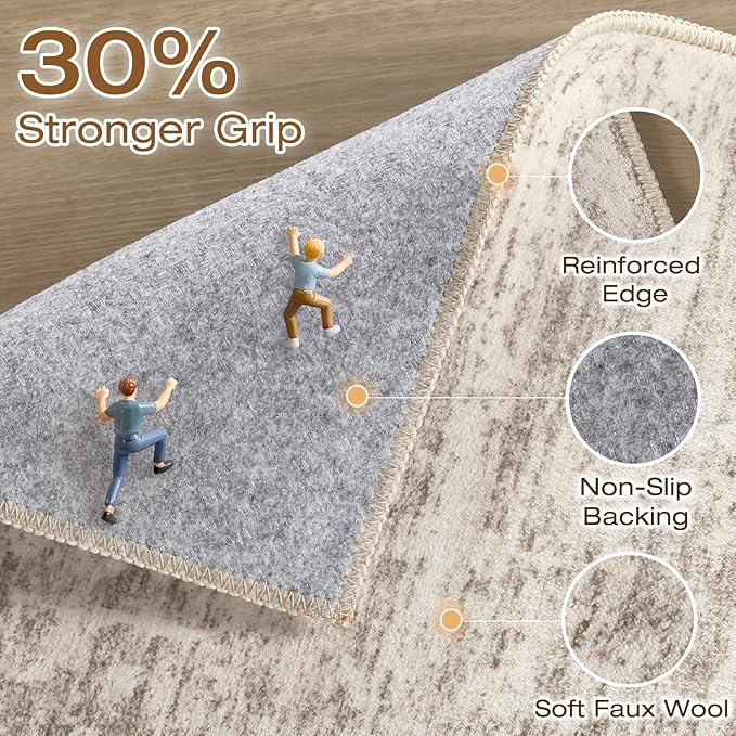 5x8 Area Rug Living Room: Washable Large Neutral Brown Rugs Abstract Soft Modern Stain Resistant Indoor Floor Non-Slip Carpet for Bedroom Nursery Kids Office Playroom Dining Room Under Table Home