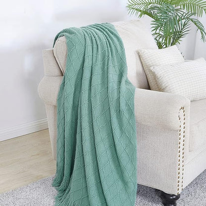 BOURINA Throw Blanket Textured Solid Soft Sofa Throw Couch Cover Knitted Decorative Blanket, 60 inchx80 inch Dark Cyan