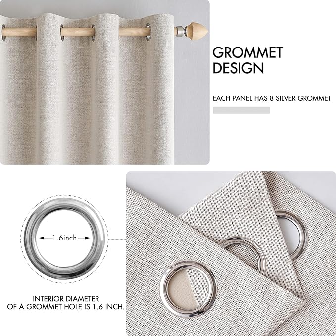 MIULEE 100% Blackout Linen Textured Curtains for Bedroom Solid Thermal Insulated Ivory Grommet Room Darkening Curtains & Drapes Luxury Decor for Living Room Nursery 52 x 120 Inch (2 Panels)