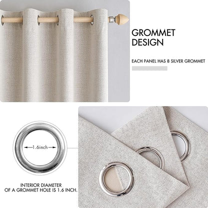 MIULEE 100% Blackout Linen Textured Curtains for Bedroom Solid Thermal Insulated Ivory Grommet Room Darkening Curtains & Drapes Luxury Decor for Living Room Nursery 52 x 54 Inch (2 Panels)