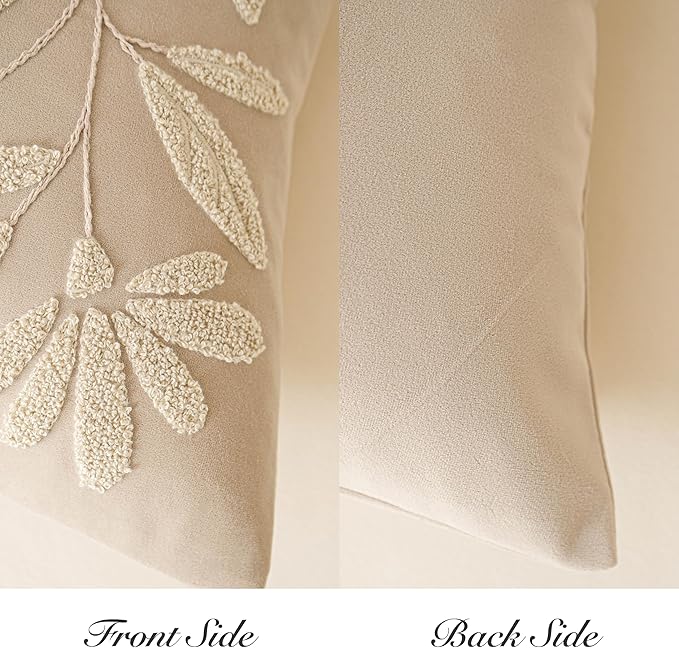 BlissBlush Light Beige Velvet Decorative Long Lumbar Pillow Cover 14x36, Neutral Floral Soft Body Pillow for Bed, Accent Lumbar Throw Pillow for Bedroom, Modern Farmhouse Textured Pillowcase