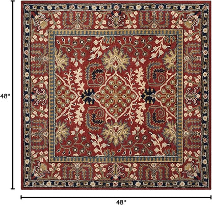 SAFAVIEH Antiquity Collection Area Rug - 4' Square, Red & Multi, Handmade Traditional Oriental Wool, Ideal for High Traffic Areas in Living Room, Bedroom (AT64A)