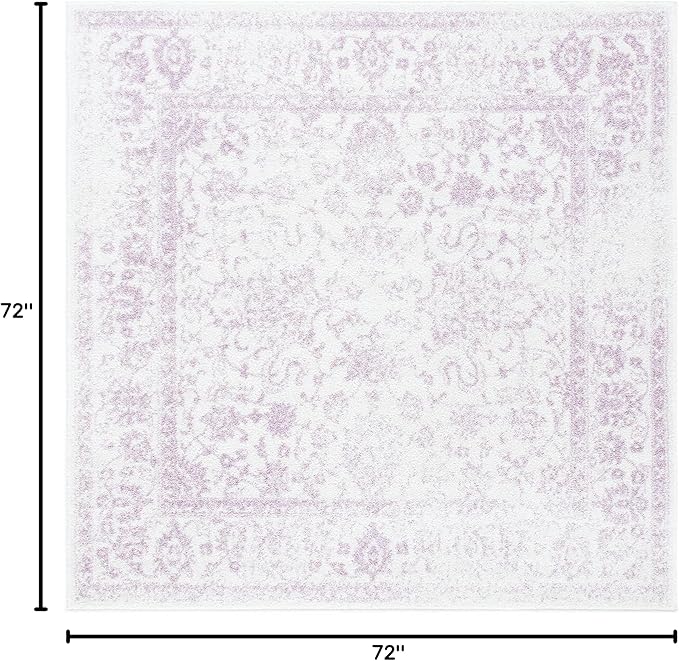 SAFAVIEH Adirondack Collection Area Rug - 6' Square, Ivory & Lavender, Distressed Vintage Floral Design, Non-Shedding & Easy to Clean, Ideal for Living Room, Bedroom, Dining Space (ADR109U)