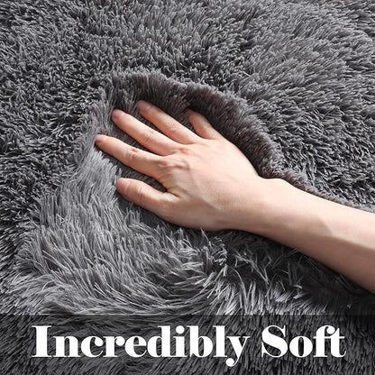 ONASAR Grey Area Rugs for Living Room Bedroom, 5x8 Gray Fluffy Shag Rug, Washable Ultra Soft Plush Shaggy Large Indoor Floor Carpet for Nursery Kids Girls Boys Teen Home Office Decor Aesthetic