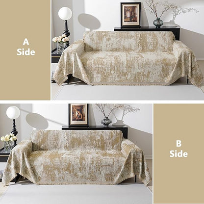 MEETSKY Couch Cover for Dogs Washable Small Sofa Cover for Love seat Sofa with Pets Friendly, Chenille Khaki Abstract Geometric Jacquard Sofa Covers Soft Durable Modern Sofa Slipcovers, 71" X102"