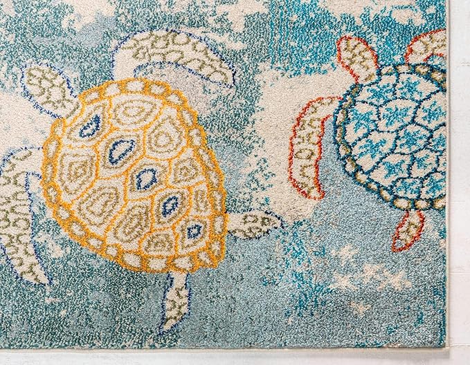 Unique Loom Positano Collection Coastal Modern Turtles Beige Area Rug (9' x 12')