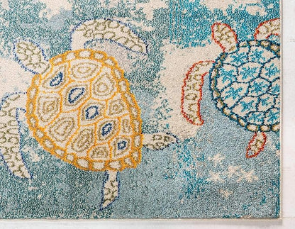 Unique Loom Positano Collection Coastal Modern Turtles Beige Area Rug (5' x 8')