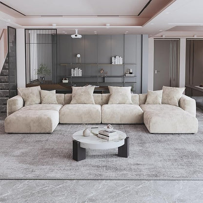 JACH 181" Oversized Modular Sectional Sofa, U-Shaped Deep 4-Seats Sectional Couch with Chaise Ottomans, Huge Plus Convertible Soft Sofas, Corduroy Minimalist Couches for Living Room, Apartment, Beige