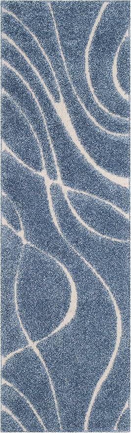 SAFAVIEH Florida Shag Collection Runner Rug - 2'3" x 11', Light Blue & Cream, Non-Shedding & Easy Care, 1.2-inch Thick Ideal for High Traffic Areas in Living Room, Bedroom (SG471-6011)