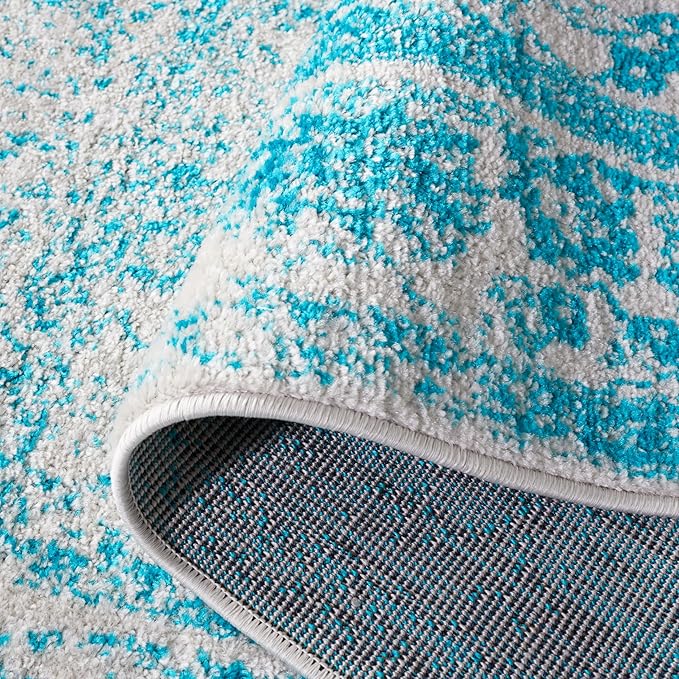 SAFAVIEH Area Rug 4x6 - Adirondack Collection - Ivory & Teal, Distressed Vintage Floral Design, Non-Shedding & Easy to Clean, Ideal for Living Room, Bedroom, Dining Space (ADR109D)