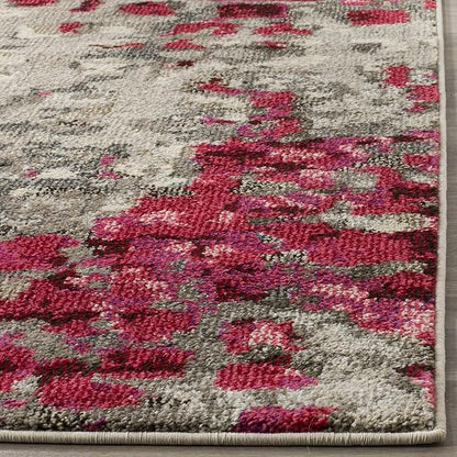 SAFAVIEH Monaco Collection Accent Rug - 3' x 5', Grey & Fuchsia, Abstract Watercolor Design, Non-Shedding & Easy Care, Ideal for High Traffic Areas in Entryway, Living Room, Bedroom (MNC225R)