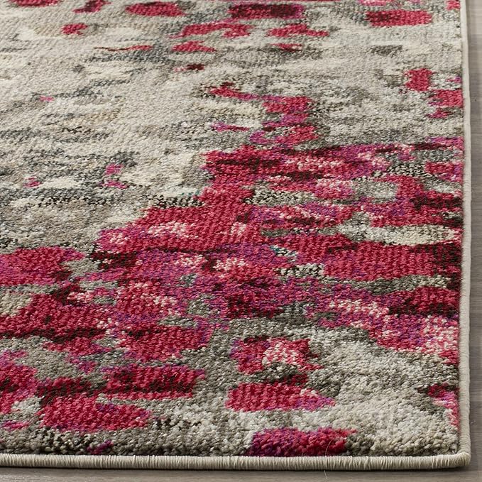 SAFAVIEH Monaco Collection Runner Rug - 2'2" x 6', Grey & Fuchsia, Boho Chic Abstract Watercolor Design, Non-Shedding & Easy Care, Ideal for High Traffic Areas in Living Room, Bedroom (MNC225R)