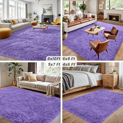6x9 Area Rugs for Living Room Rug: Soft Fluffy Shag Purple Rugs for Bedroom, Non-Slip Large Fuzzy Plush Rug Indoor Floor Carpet for Nursery Kids Boys Girls Room, Dorms, Playroom, Modern Home Decor