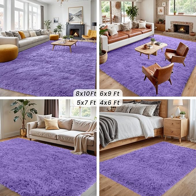 8x10 Area Rugs for Living Room Rug: Soft Fluffy Shag Purple Rugs for Bedroom, Non-Slip Large Fuzzy Plush Rug Indoor Floor Carpet for Nursery Kids Boys Girls Room, Dorms, Playroom, Modern Home Decor