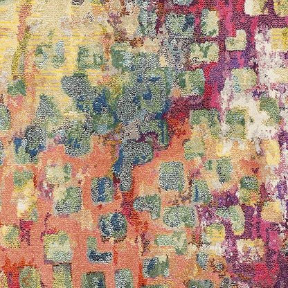 SAFAVIEH Monaco Collection Area Rug - 6'7" Round, Pink & Multi, Boho Chic Abstract Watercolor Design, Non-Shedding & Easy Care, Ideal for High Traffic Areas in Living Room, Bedroom (MNC225D)