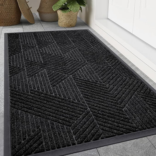 Smiry Front Door Mat Outside Entrance, Heavy Duty Sturdy Natural Rubber Doormat, Trap Dirt and Moisture, Easy Clean Low Profile Mats for Indoor Outdoor Entry, Irregular Triangle (47x24, Black)