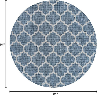 Unique Loom Trellis Collection Area Rug-Lattice Design, Moroccan Inspired for Indoor/Outdoor Décor, 7' 10" x 7' 10" Round, Navy Blue/Gray