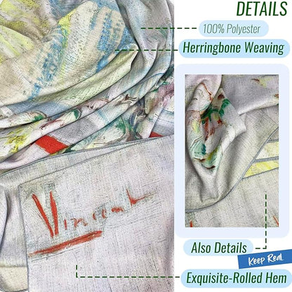 Artist Oil Painting Wraps 51"x51" Cashmere-Soft Art Pashmina Luxury Rolled Hem Women Large Travel Blanket Shawl