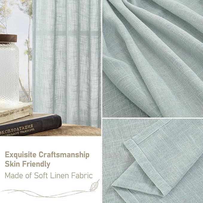 LAMIT Greyish Blue Linen Curtains for Bedroom, 72 Inch Length Light Filtering Semi Sheer Panels Back Tab and Rod Pocket Neutral Drapes for Living Room, 2 Panels, 34 x 72 Inch