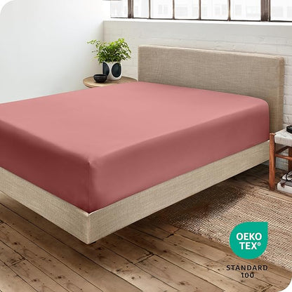 Bare Home Fitted Bottom Sheet Twin Extra Long Size - Premium 1800 Microfiber - Ultra-Soft Hotel Luxury - Deep Pocket - Durable and Long Lasting (Twin XL, Dusty Rose)